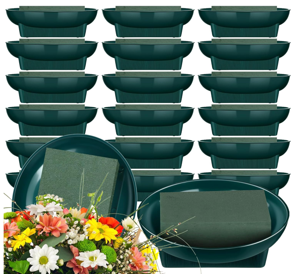 Karenhi 18 Pcs Floral Supplies Green Bowls for Flower Arrangements Large Size 6.3 Inch Floral Foam Bowls for Arrangements Holiday Wedding Fresh Flower Decoration Supplies (Foam Not Include)