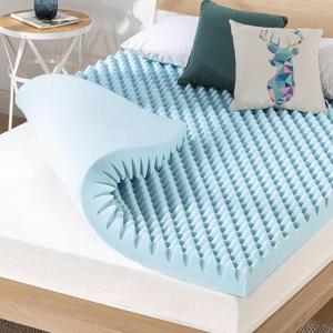Best Price Mattress 4 Inch Egg Crate Memory Foam Mattress Topper with Cooling Gel Infusion, CertiPUR-US Certified, Queen Light Blue