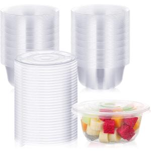Aoriher 100 Pack Clear Plastic Salad Bowl with Lid Disposable 16.9oz Clear Plastic Bowls Serving Container for Soup Fruit Lunch Meal Wedding Travel Meal