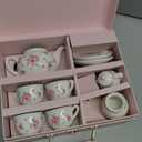 Porcelain Tea Set for Girls, Tea Party Set for Little Girls, Kids Tea Set Kitchen Pretend Play, Princess Tea Time Playset with Ceramic Teapot Cups Carry Case, Toddler Girl Toys Birthday Gifts Age 3+