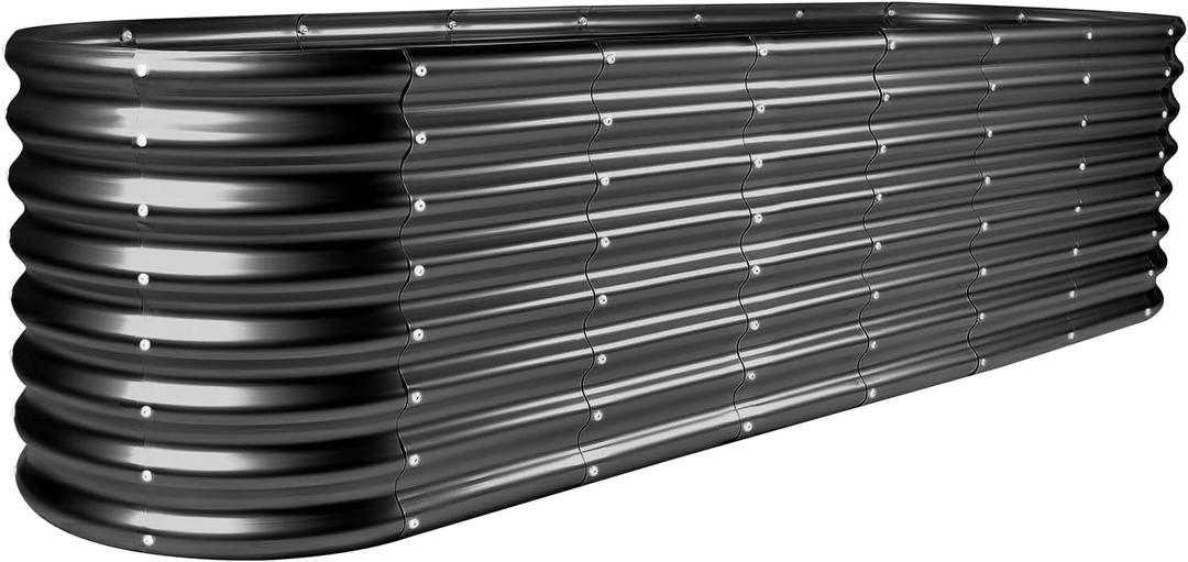 Land Guard 8×2×2ft Galvanized Raised Garden Bed Kit, Raised Garden Boxes Outdoor, Oval Metal Raised Garden Beds for Vegetables, Gray