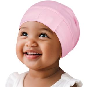 Fittia Baby Bonnet for 0-6 Months, Silky Satin Bonnet for Sleeping, Smooth for No Frizzy Hair, Adjustable for Non-Slip (Pink)