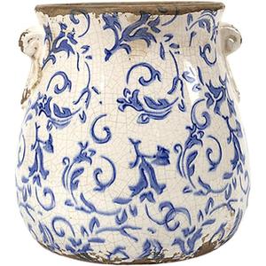 Vintage Planter Pot Ceramic Rustic Plant Pot with Drainage Hole, Ice Crack Distressed Plant Pot Container for Indoor & Garden, Scroll Tuscan Flower Pot Vase Home Gardening Gift (Green, 6.5"x6.3")