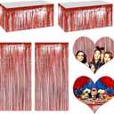 2 x 4P Metallic Foil Fringe Tinsel Table Skirts for Rectangle Tables Backdrop Banner Streamer Garland Curtains for Parade Floats Wedding Graduation Anniversary Birthday Parties Decoration (Rose Gold)