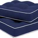 Favoyard Patio Cushions 19 x 19 Inch Indoor & Outdoor Chair Cushions Water-Resistant Seat Cushion for Patio Furniture 3-Year Color Fastness Square Tufted Couch Chair Pads with Ties, 2 Pack, Blue