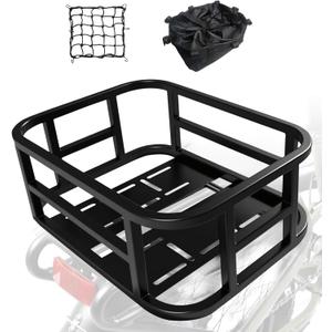 WCYQONOO Large Rear Bike Basket with Cargo Net, Liner & Waterproof Cover - Heavy Duty Rack for Carry Groceries, Balls, Pet Dogs on Bicycle & E-Bikes,Travel and Commuting Use,Capacity: 30 Liter