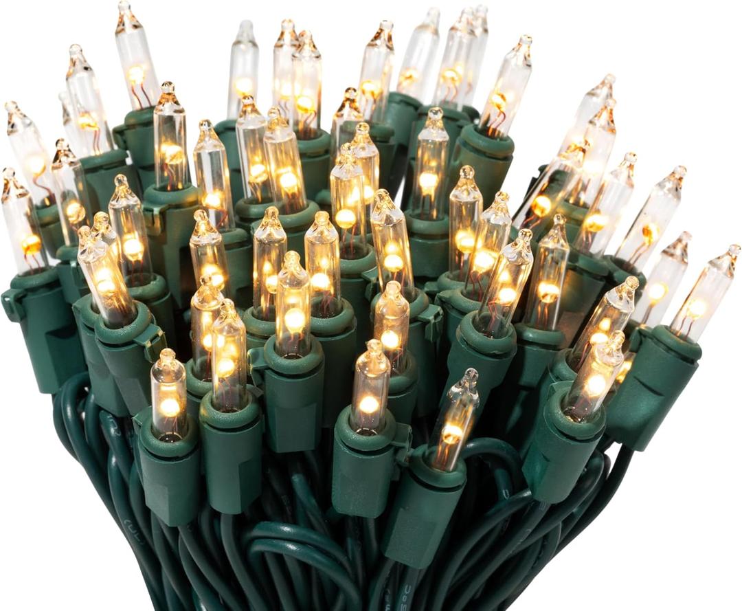 612 Vermont 100 LED Clear Twinkle Christmas Lights on Green Wire, UL Approved, Indoor and Outdoor Use, 24.75 Foot of Lighted Length, 25.4 Foot of Total Length