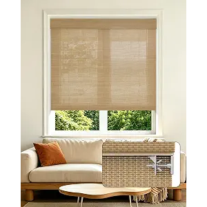 No Drill Cordless Bamboo Roman Shades, Light Filtering 31.5" W x 48" H, Brown