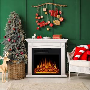27 Electric Fireplace Mantel Freestanding Electric Fireplace, Remote Control, Adjustable Led Flame, 750W/1500w White (Cream)