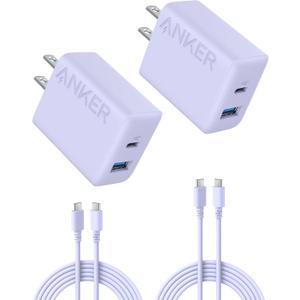 Anker iPhone 17/16 Charger, 2-Pack 20W Fast USB C Charger Block, for iPhone 17/16/16 Pro Max/15 Series/iPad Pro and More (Purple, 2 Pack & 2 Cable)