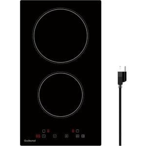2 Burner Electric Cooktop, 2000 Watt, 110V with Plug,12 Inch Touch Control Electric Stove Top for Countertop & Built-in Use, Timer, Child Lock, Hot Surface Indicator Included,Matte Black