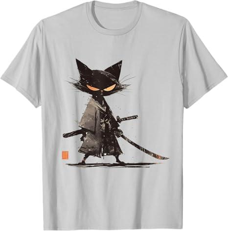 Japanese Art Cat Ninja Ukiyo-e Anime Style Samurai Cat T-Shirt XS
