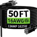 HUANCHAIN Indoor Outdoor Black Extension Cord 50 ft Waterproof, 16/3 Gauge Flexible Resistant Appliance Extension Cord Outside, 13A 1625W 16AWG SJTW, 3 Prong Electric Cable, ETL Listed