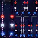 4th of July Bead Necklace Light up LED Neon Beaded Necklaces Bulk Patriotic Red White and Blue Star Accessories for Independence Day Memorial Day Events Party Celebration