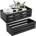 LotFancy Bathroom Decor Box, 2 Pack Wooden Toilet Paper Holder, Black Toilet Tank Basket, Back of Toilet Storage Basket, Farmhouse Toilet Tank Topper