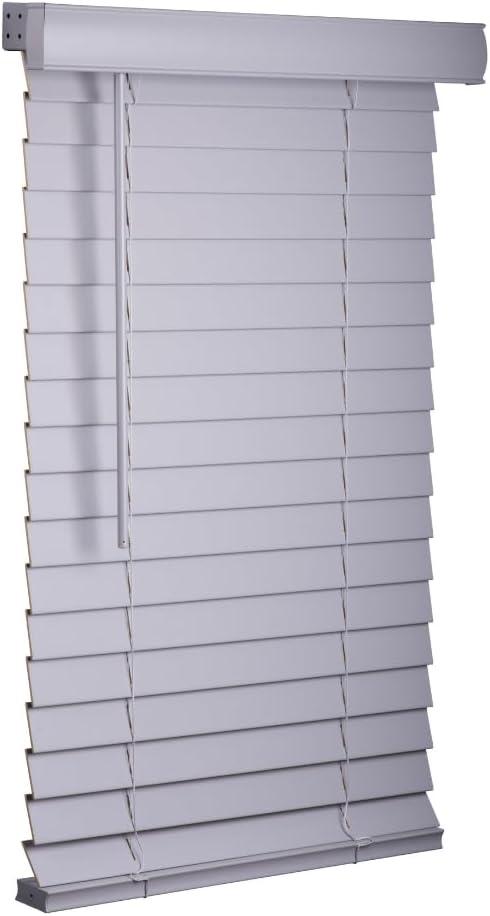 LOTUS & WINDOWARE Cordless Faux Wood Blinds, 39" Wide x 60" Long,Smooth,Light Gray, 2 Inch Horizontal Blinds  for Living Room, Bedroom, Interior Door Windows (39 x 60)