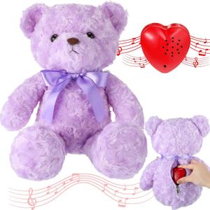 Hungdao Bear Stuffed Animals with Voice Recorder Set, 60 Seconds Voice Sound Recorder Module 16 Inch Soft Plush Bear Cute Stuffed Bear with Zipper Sound Box Recordable Heart for Boys Girls (Purple) (Purple)
