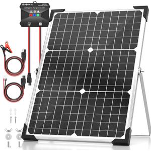 Solar Panel Kit 30W 12V, Solar Battery Trickle Charger Maintainer, Waterproof Solar Panel + Upgrade Charge Controller + Adjustable Mount Bracket for Boat RV Motorcycle Marine