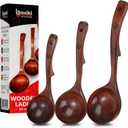 Soup Ladle - Luxury Teak Wood Ladle Set of 3 Chef-Grade, Eco-Friendly Wooden Cooking Utensils with Reinforced Neck Joint & Anti-Slip Notch Handle Multi-Size, Gift-Ready Ladle Spoons Set