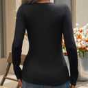 CiCiBird Womens Sexy Lace V Neck Long Sleeve Top Slim Fit Going Out Shirt 2025 Spring Fall Fashion Tee (Black, L)
