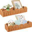 2 Set Nursery Book Shelves Scalloped Plastic Artificial Rattan Classroom Wall Shelf 15.8 Inch Wall Mounted Floating Bookshelve, Hanging Boho Wicker Woven Shelf for Bedroom Farmhouse Decor (2, Brown)