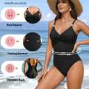 Daci Women's One Piece Swimsuit Tummy Control Bathing Suit Gold Metal Full Coverage Slimming Swimwear 2025 (Black, L)