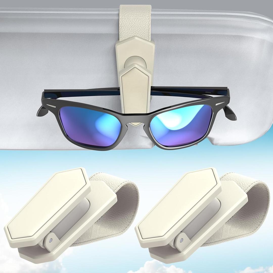 Veharvim One-Handed-Operation Sunglasses Holder for Car, Visor Sunglass Holder Clip, Car Accessories Interior, Universal Fit Silicone Padded Visor Sunglass Holder Car, Unmatched Durability (2 Pack)