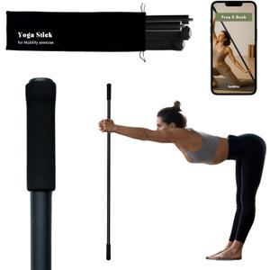 Yoga Stick for Mobility Exercise, Stretching, Pilates, Physical therapy, Fitness and other Workout - Adjustable 5 ft Pole will fix Posture, Stretch, Balance and Flexibility Training - Incl free E-book
