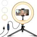 Selfie Ring Light 10" with Tripod Stand and Phone Holder, LED Ring Light for Desk with 3 Light Modes & 11 Brightness Level for Selfie, YouTube, Makeup, Live Streaming, TIKTOK