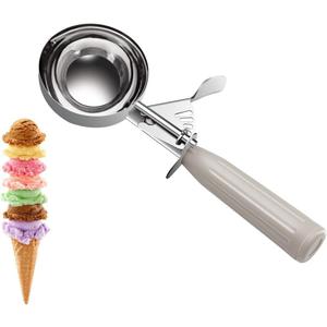 Commercial-Grade Ice Cream Scooper 3.25 oz, 18/ 8 Stainless Steel Cookie Scoop with Plastic Handle, Portion Control Disher Scoop for Bakeries, Restaurants & Dessert Shops, #10, Ivory