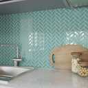 CRE8TIVE 4 Sheets Aqua Green Peel and Stick Backsplash Herringbone Peel and Stick Tile for Kitchen Backsplash Stick on Tile 12"x12" Waterproof Light Green Wall Tile for Bathroom Living Room Fireplace