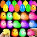 12 Pcs Easter LED Light-Up Puffer Chick Toys with Colorful Eggs | Reusable Sensory Fidget Stress Relief Toys for Kids Adults | Easter Basket Stuffers Fillers, Party Favors, Classroom Prizes