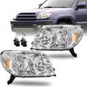 Headlight Assembly with Bulbs Compatible with 2003 2004 2005 Toyota 4Runner Headlamp Chrome Housing Replacement Pair #8117035400, 8113035420