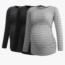 Smallshow Women's Maternity Shirts Long Sleeve Pregnancy Clothes Tops 3-Pack Medium Black-Deep Grey-Light Grey Stripe