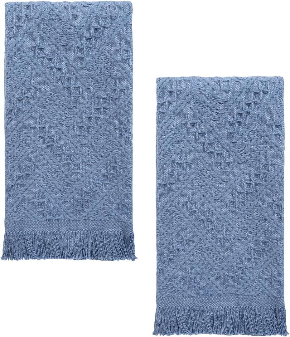 YoulerTex Luxury Decorative Hand Towels Bathroom: 2 Packs 14X30 100% Cotton Turkish Absorbent Soft Face Towel Set for Boho Bathroom Decor Kitchen Hotel Spa Farmhouse Guest Tea Gift (04 Blue, 14"x30")
