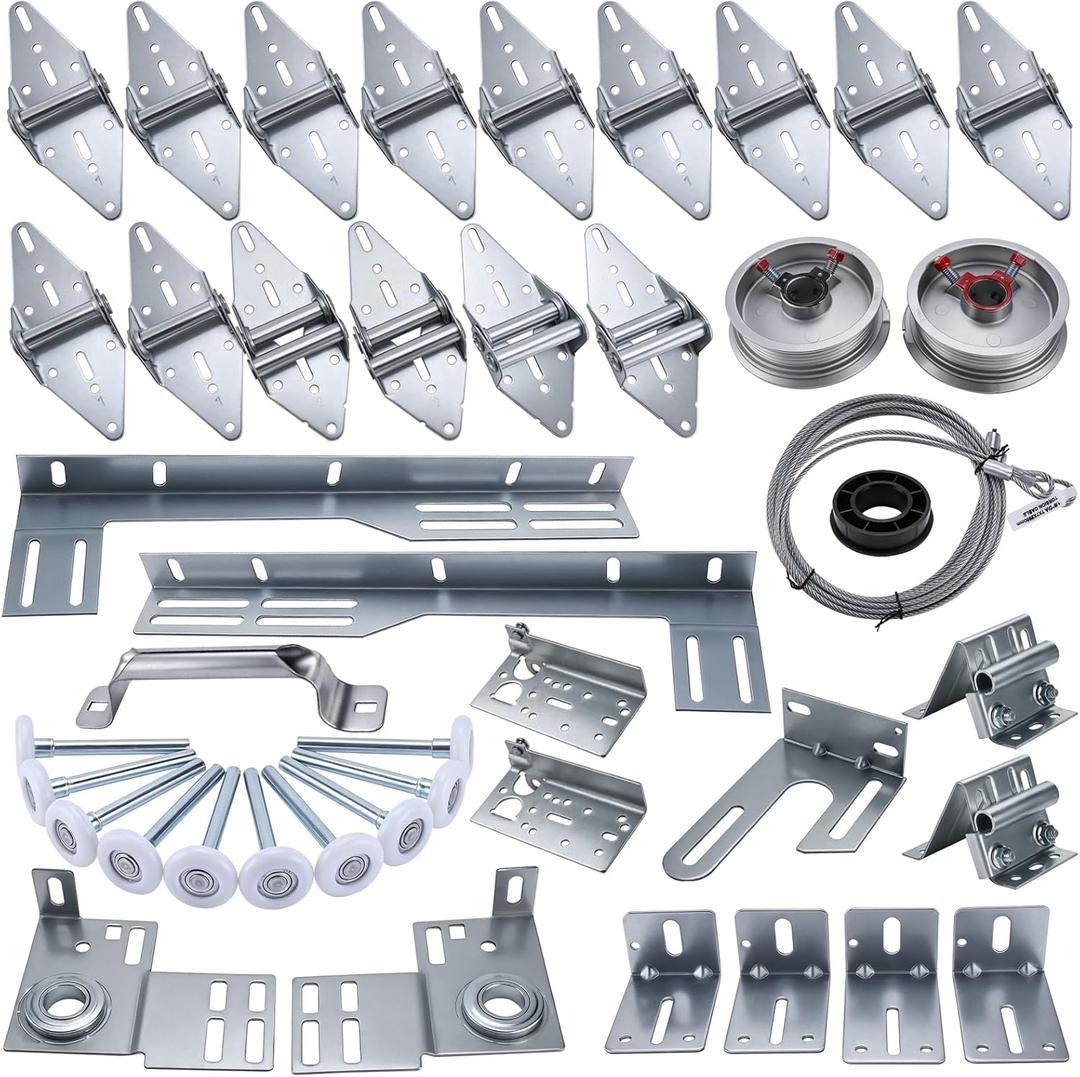 Garage Door Hardware Kit for 16' by 7' Overhead Doors - Fix Replace Garage Brackets, Hinges, Rollers, Drums, Cables, Door Jamb, Bearing, Screws and Bolts