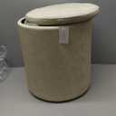 Faux Leather Round Ottoman with Storage Set of 2, Button Tufted Ottoman Foot Stools, 14.76"L x 14.76"W x 17.32"H, Small Boucle Coffee Table Footstool with Removable Lid for Living Room, Bedroom, Beige