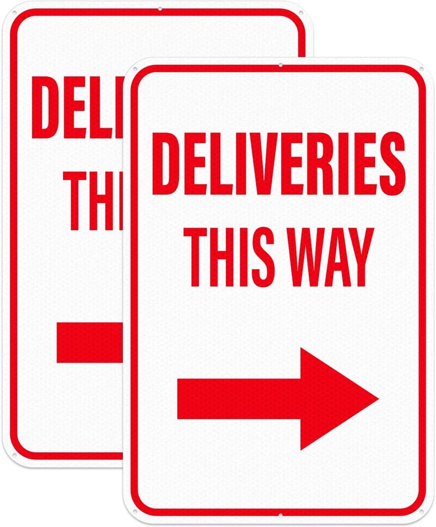2 Pack Deliveries This Way Sign with Right Arrow 18 12 Inch Reflective Aluminum Rust Free Metal Package Delivery Signs for Outside Home Business Property