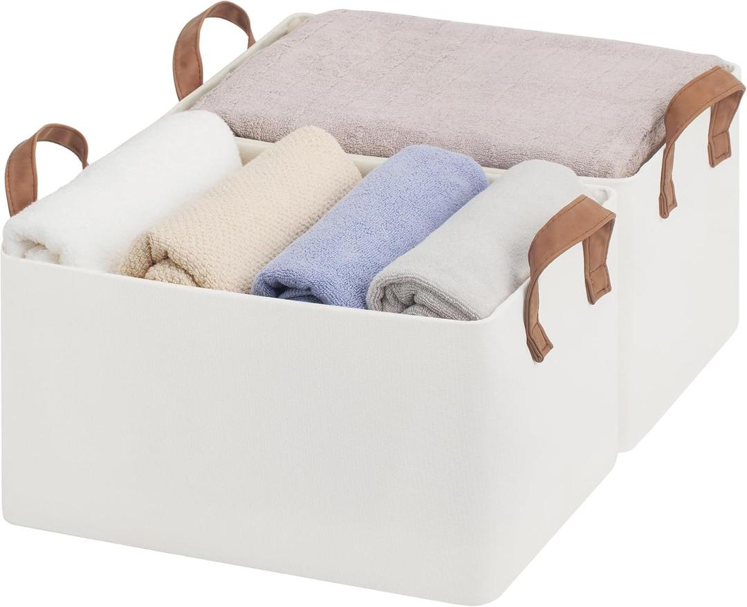 StorageWorks Storage Bins, Fabric Storage Bins for Shelves, Storage Baskets with Metal Frame, Closet Baskets and Bins with Handles, Beige, 2-Pack (14 " L x 10 " W x 8 " H)