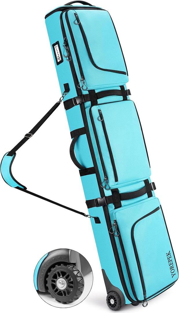 YOREPEK Padded Snowboard Bag with Wheels, Extendable Ski Bags for Air Travel Length up to 175cm,Snowboard Backpack with 6 Pockets for Ski Boots(up to US Size 13), Helmet, Accessories (Blue)