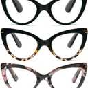 DXYXYO 3 Pack Cat Eye Reading Glasses Blue Light Blocking Women 2.75+ Vintage Oversized Fashion Readers Cute Computer Eyeglasses (Black+tortoise+pattern)