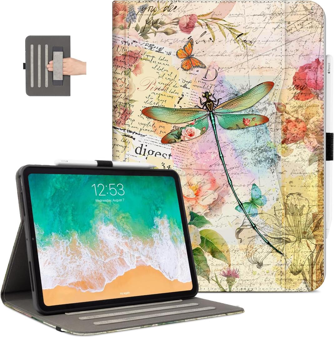 Vimorco Case for iPad Pro 13 Inch M4 2024 Model, for iPad 13 Pro Case, Pu Leather Protective Adjustable Stand Cover, Hand Strap, Card Pocket with Pencil Holder, Dragonfly