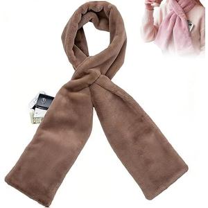Faux-Fur Pull Through Scarf With Hidden Zipper Pocket for Women, Fur Neck Collar Scarf Cozy Wrap Secure Concealed Storage (Brown)