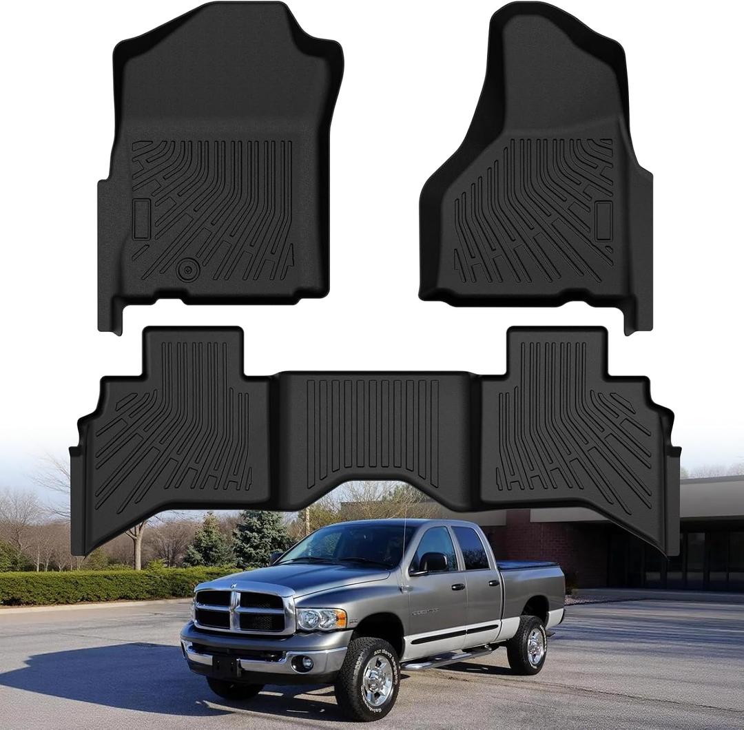 Mixsuper Floor mats fit for 2002-2008 Dodge Ram 1500 Crew Cab (Quad Cab), 2003-2009 Dodge Ram 2500/3500 Crew Cab,All Weather TPE Floor Liners Protection for 1500 Accessories,2 Row Car Mats, Black