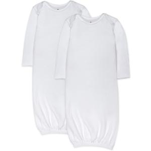 HonestBaby 2-Pack Sleeper Gowns Layette Sets 100% Organic Cotton for Newborn Baby Boys, Girls, Unisex (0-6 Months, Bright White)