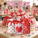JOINDO 50 PCS Valentines Goodies Bags for Kids Class, 6x9 inches fit treats and Small gifts, Ribbon Drawstring Fast Packaging & Easy Use, Stand up Bottom, Opaque, 3 Patterns