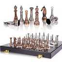 Retro Metal Chess Set for Adults and Kids – Marbling Chess Board with Chess Pieces – Travel Chess Set with Metal Pieces – Folding Chessboard – Ideal for Beginners and Professional Players