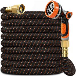 50FT Lightweight Flexible Garden Hose with 10modes Sprayer Nozzle,None-Expand,Non-Slip Handle,Non-Kink,LeakProof Water Hose for Garden,Boats,RV,Marine Washdown,Lawn(OrangeBlack,50Ft)