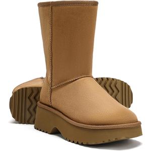 Genuine Suede Women's Snow Boots for Women Mid Calf Boot with Side Zipper Comfortable Warm Winter Boot Anti-Slip Outsole Outdoor Brown Size 7.5 (Brown)