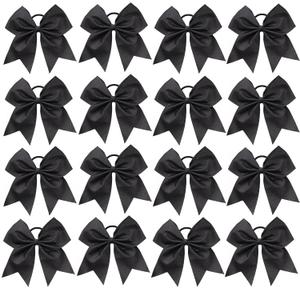 16 PCS Black Large Glitter Cheer Hair Bows, Shiny Cheerleading Bows Ponytail Holder for Cheerleader Girls Softball Sports and Christmas Tree Decor (Glitter Black)
